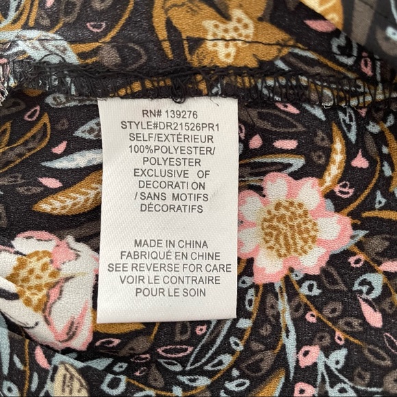 DR2 V-Neck Floral Tunic Top Ruffles Embroidered Trim Tassel Tie 3/4 Sleeve - Picture 10 of 11